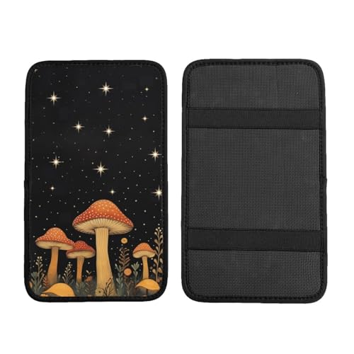 Universal Car Center Console Cushion Pad, Red Mushroom Under Night Sky Soft Waterproof Car Center Console Cover Auto Armrest Seat Box Cover Protector for Most Vehicle SUV Truck Car - color: Red Mushroom Under Night Sky