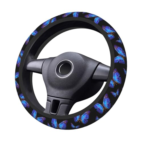 Blue Butterfly Neoprene Steering Wheel Cover Anti-Slip Elastic Steering Wheel Protector 15in Universal Car Accessories Fit Cars, SUVs, Auto - color: Blue Butterfly