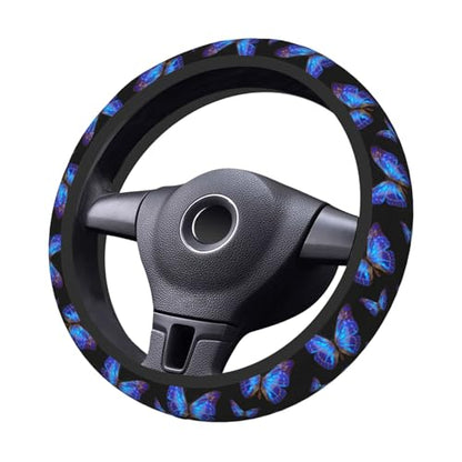 Blue Butterfly Neoprene Steering Wheel Cover Anti-Slip Elastic Steering Wheel Protector 15in Universal Car Accessories Fit Cars, SUVs, Auto - color: Blue Butterfly