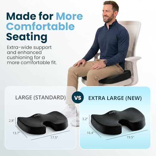 ComfiLife Extra Large Gel & Memory Foam Seat Cushion - Doctor Recommended Office Chair Cushion, Car Seat Cushion - Back & Sciatica Pain Relief - Wide Seat Cushion for Big & Tall (Black) - color: Black, size: X-Large
