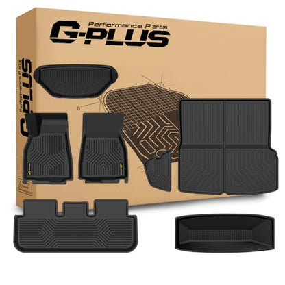 G-PLUS Floor Mats & Cargo Liner Fit Tesla Model S 2021 2022 2023 2024 All Weather Protection TPE Floor Liners 1st & 2nd & 3rd Front Rear Full Set Car Mats Black 7PCS - size: 2021-2024|Fit Tesla Model S|6PCS