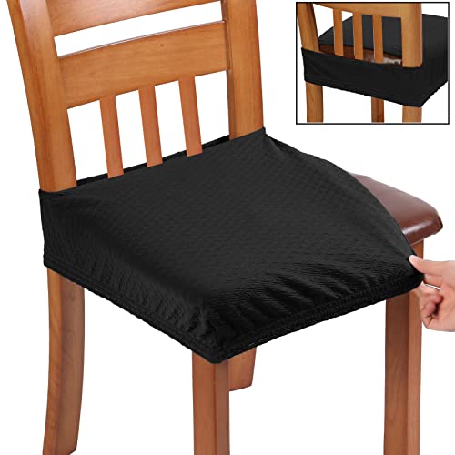 Fast Installation Dining Room Chair Covers Set of 4, TPU not Mixed, Friendly Stretch Jacquard Seat Slipcovers for Kitchen Armless Chairs, Rear Gapped- Black- 4 - color: Black, size: 4pcs/Rear-gapped