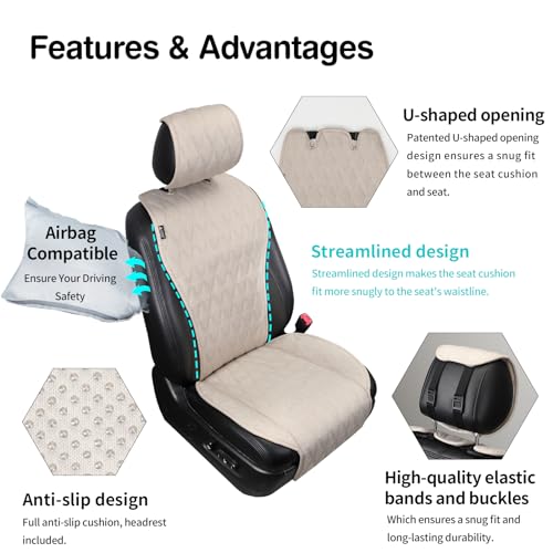 2pcs Sideless Car Seat Covers for All Seasons - Breathable Front Seats Cushions Non-Slip Bottom with Headrest Protectors - Universal Carseat Cover Fits for Most Vehicles Cars Van SUV Truck Beige - color: Front Beige