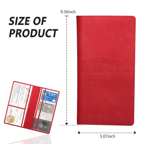 Car Registration and Insurance Holder,PU Leather Car Glove Box Organizer Car Document Holder for ID,Driver's License,Universal Car Organizer Car Accessories for Women/Men (Red)