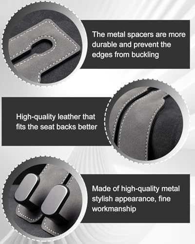 2 Pcs Car Hooks for Headrest, Adjustable Vehicle Seat Back Car Organizers and Storage Accessories, Universal Fit Double Metal Leather Purse Holder for Car (Grey) - color: Gray