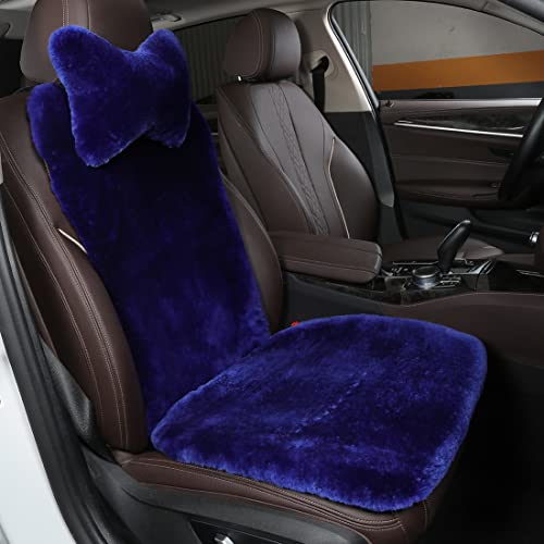OGLAND Fluffy Fur Sheepskin Car Seat Covers for Universal Soft Cozy Fuzzy Auto Wool Seat Cushions Accessories, for 1 Front Seat (3 Pack Front, Blue) - color: Blue