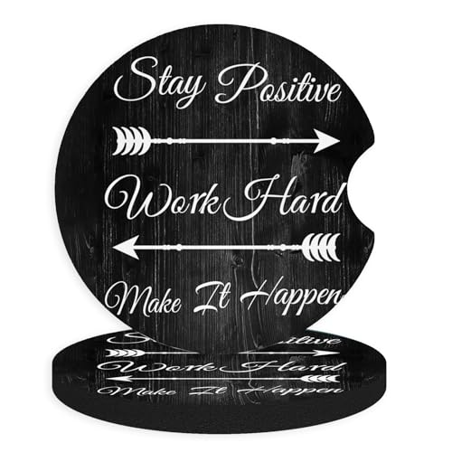 2pcs Stay Positive Car Coasters,Absorbent Universal neoprener Cup Holder Coasters with a Finger Notch,Car Accessories for Women&Man Interior，2.75" - color: Stay Positive