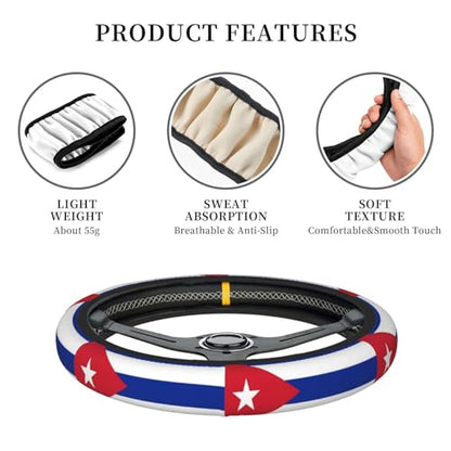Cuban Flag Universal Steering Wheel Covers, Cute Car Accessories for Women Girls Car Truck - color: Cuban Flag