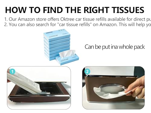 Faux Leather Car Tissue Holder for Interior, Multi-Function Tissue Box, Armrest & Back Seat Tissue Organizer, Sleek Kleenex Holder (Brown Flat)