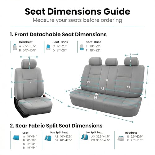 FH Group Universal Car Seat Covers Full Set for SUV Truck Sedan Vans | 3D Textured Breathable Fabric Seat Cover Set with Airbag Compatible Split Bench Protector Interior Upgrade - Gray/Black