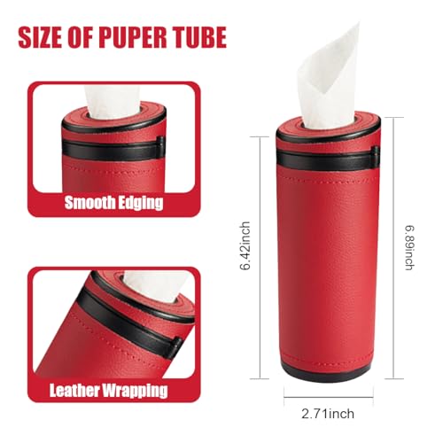 Car Tissue Holder, Convenient Travel Napkin Boxes, Car Tissues Cylinder, Round Canister Napkin Holder, Travel Tissue Tube Container for Vehicle Cup Holder, Home, Office (Burgundy)