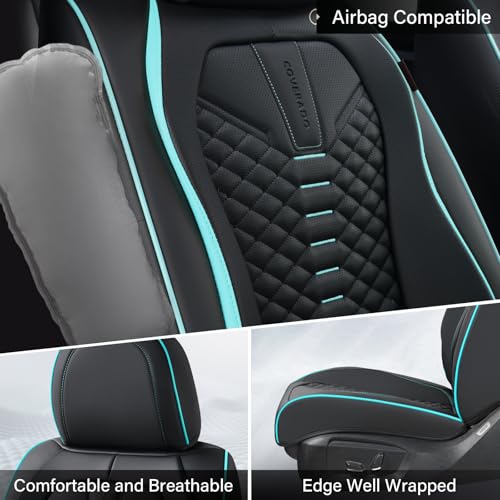 Coverado Seat Covers, Car Seat Cover Front Seats, 2 Pack Universal Seat Covers for Cars, Nappa Leather Waterproof Seat Cover, Car Seat Protectors, Front Seat Cover Fit for Most Cars, Black&Blue