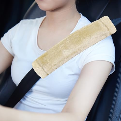 2 Packs Car Seatbelt Covers Shoulder Pad for More Comfortable Driving, Universal Seat Belt Cover for Handbag Camera Backpack Straps, Soft Faux Sheepskin Wool Seat Belt Cushion (Beige)
