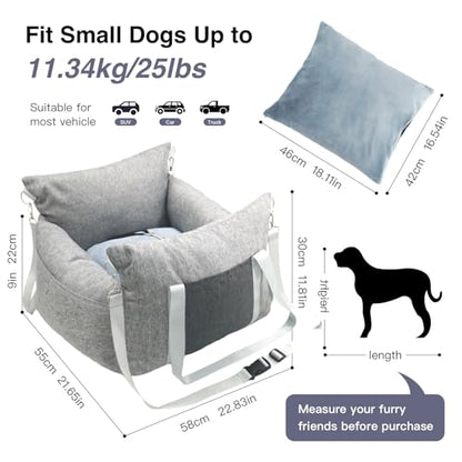 Pet Car Seat for Small Dogs up to 25 lbs with Safety Straps, Storage Pockets, Travel Carrier Bed Booster Seat with Detachable Cover, Machine Washable (Light Gray) - color: Light Gray