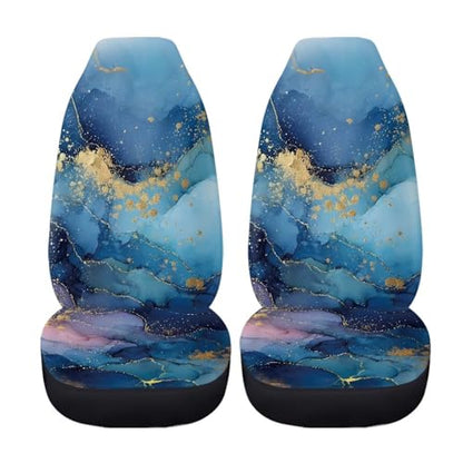 Blue Golden Marble Butterfly Pattern Universal Vehicle Seat Protector, Breathable High Back Seat Covers 2pcs Set, Anti-Slip Car Interior Cover for Auto Truck Van - color: Blue Golden Marble
