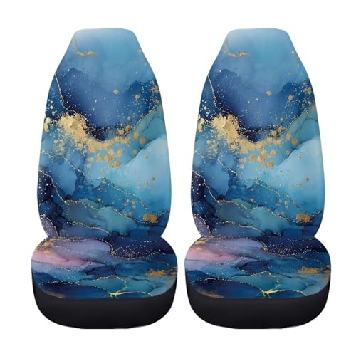 Blue Golden Marble Butterfly Pattern Universal Vehicle Seat Protector, Breathable High Back Seat Covers 2pcs Set, Anti-Slip Car Interior Cover for Auto Truck Van - color: Blue Golden Marble
