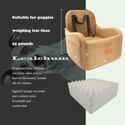 Lealchum Dog Booster Car Seat for Small/Medium Dogs,Ultra Soft Fabric Filling Memory Foam,Fully Detachable and Washable,Anti-Slip Base,3 Straps Easy to Install(Coffee,Medium) - color: Coffee