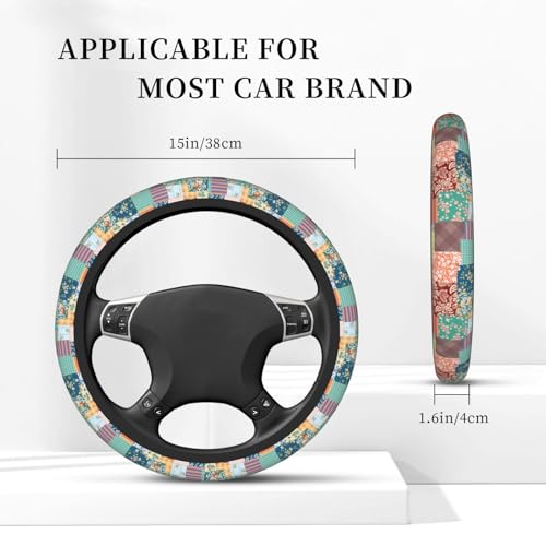 Boho Patch Elastic Steering Wheel Cover Non-Slip Breathable Steering Wheel Protector Fit Auto, SUVs, Truck - color: Boho Patch