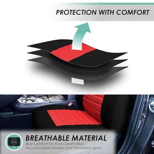 FH Group Car Seat Covers Front Set Premium 3D Air Mesh - Low Back Car Seats with Removable Headrest, Universal Fit,Automotive Seat Cover,Airbag Compatible Car Seat Cover for SUV,Sedan,Van Red