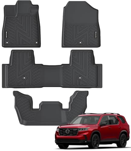 Floor Mats for Honda Pilot 2023 2024 2025 2026 All Weather Protection TPE Rubber Floor Liners for 2023-2026 Honda Pilot Accessories, Odorless Anti-Slip, 1st, 2nd & 3rd Row, Black - size: Floor Mats for 2023-2026 Pilot
