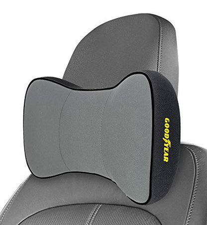 Goodyear Ergonomic Car Neck Pillow, Soft Memory Foam Headrest Pillow for Driving, Breathable & Removable Cover, Car Seat Headrest Cushion with Adjustable Strap, Neck Pain Relief, Grey - color: Grey