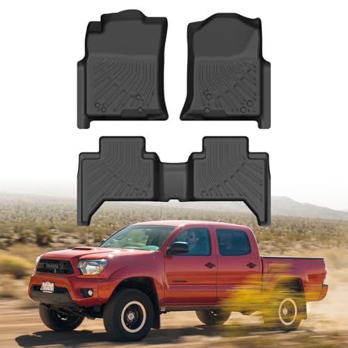 Cartist Floor Mats for Toyota Tacoma Double Cab 2005-2015, All Weather Floor Liners for Tacoma Accessories, Heavy Duty TPE Car Mats, Car Accessories - size: 1)Toyota Tacoma 05-15 Floor Mat