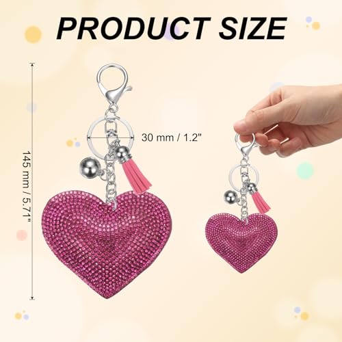 PATIKIL Rhinestone Keychains for Women, Cute Bling Heart Shape Purse Charm for Bag Handbags Car Keys - color: White-rose Red