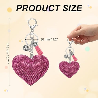 PATIKIL Rhinestone Keychains for Women, Cute Bling Heart Shape Purse Charm for Bag Handbags Car Keys - color: White-rose Red