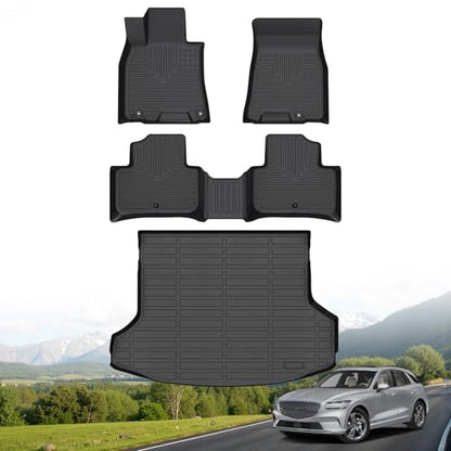 Hutisya-Floor Mats & Cargo Liner Set Fit for 2022-2026 Genesis GV70 (Not Electrified GV70) All Weather Protection Anti-Slip & Durable TPE Full Set Liners Automotive Accessories-Black - style: 20)For GV70 2022-2025 Full Set