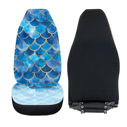Gradient Blue Mermaid Scale Print Universal Car Seat Covers Front Seats Only for Women,Fit for Most Cars - color: Gradient Blue Mermaid Scale Print 86