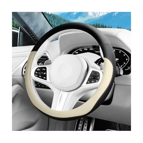 Car Steering Wheel Cover, 15 Inch Breathable Leather Vehicle Steering Wheel Protector with Anti-Slip Lining, Automotive Interior Protection Accessories, Universal for Most Vehicles (Beige) - color: Beige