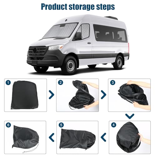 Windshield Sun Shade Customized for Mercedes Sprinter VS30 Van 2019-2026, 3PCS Foldable Car Windshield Cover Sun Protector for Front and Side Windows Reflect UV Privacy Protection - color: Front Window