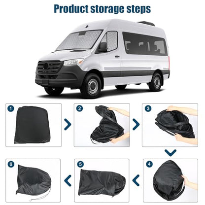 Windshield Sun Shade Customized for Mercedes Sprinter VS30 Van 2019-2026, 3PCS Foldable Car Windshield Cover Sun Protector for Front and Side Windows Reflect UV Privacy Protection - color: Front Window