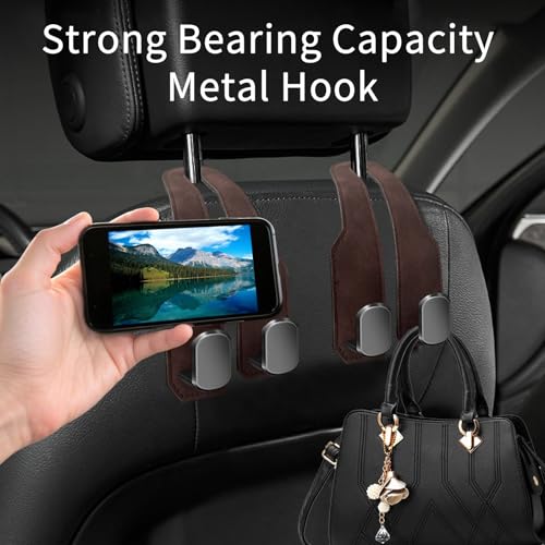 Car Seat Headrest Hooks for Purses and Bags, 4 Pack Bag Purse Holder for Car with Double Metal Hooks, Car Purse Hanger, Headrest Back Seat Handbags Hook Cute Hanging Accessories, Brown - color: Brown 4pcs