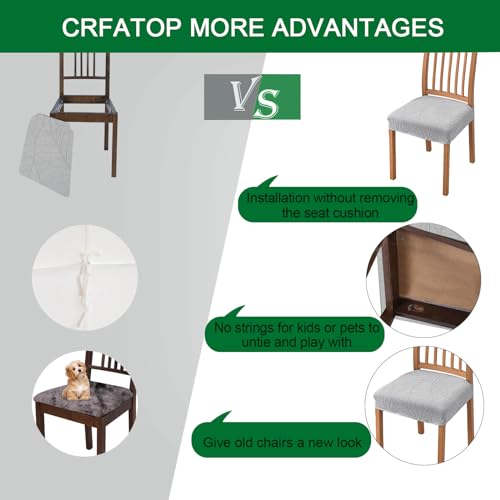 CRFATOP Waterproof Dining Room Chairs Seat Covers Set of 4 with Stretch Bench Slipcover Jacquard Kitchen Chair Slipcover Washable Seat Cushion Slipcover for Hotel Banquet Wedding Party, Light Grey - color: 03 Jacquard Light Grey
