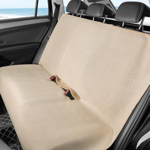 Waterproof Car Seat Cover Bench Beige Full Size Universal Fits Car Sweat Towel for Trucks SUV Van Rear Car Seat Protector Protector Cloth Seats Pack of 1 - color: Beige, size: Rear Bench Seat