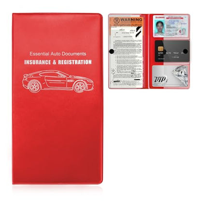 Car Registration and Insurance Holder, 9.56"×5.19" Glove Box Organizer Vehicle Document Holder, Waterproof Essential Driving License Wallet Case for Sedan Truck SUV (Glossy Large Car, Red)