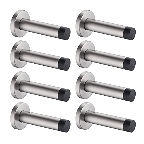 JQK Door Stopper, 304 Stainless Steel Thicken 1mm Sound Dampening Door Stop Bumper Wall Protetor 8 Pack, Brushed, DSB5-BN-P8 - color: Brushed & Black Tip, size: 8 Pack