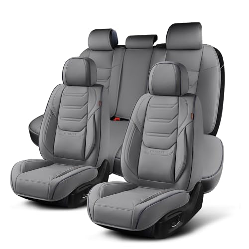 TIEHESYT Leather Car Seat Covers Full Set with Lumbar Support, Breathable and Waterproof Car Seat Cover, Universal Seat Covers for Cars, Trucks, SUVs, Sedans, Airbag Compatible, Gray - color: Graceful Gray, size: Front Pair and Rear Headrestless