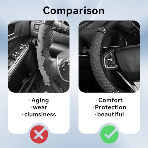 Bling Car Steering Wheel Cover, 15 Inch Rhinestones Soft Leather Elastic Steering Wheel Protector, Universal 15 Inch for Women Girls, Fit Vehicles, Sedans, SUVs, Vans, Trucks (Grey) - color: Grey