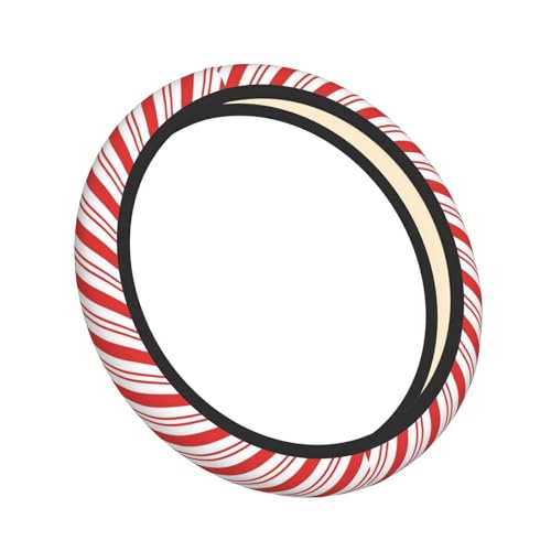 Christmas Red and White Candy Cane Striped Candycane Red Stripes Stripe Compression Car Steering Wheel Cover,Non-Slip Elastic Neoprene-Sweat Car Accessories,Universal 15 Inch Fit Auto,Suvs, Truck - color: Candy Cane Striped