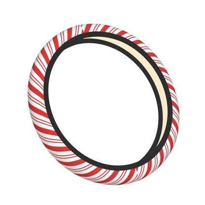 Christmas Red and White Candy Cane Striped Candycane Red Stripes Stripe Compression Car Steering Wheel Cover,Non-Slip Elastic Neoprene-Sweat Car Accessories,Universal 15 Inch Fit Auto,Suvs, Truck - color: Candy Cane Striped
