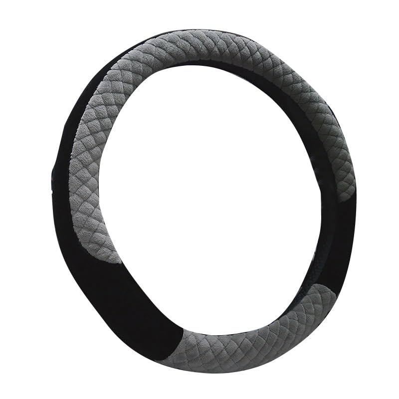 Winter 38cm Premium Soft Short Fur Car Steering Wheel Cover High-Density Warm Plush Steering Wheel Protector Cover Gray - color: Gray