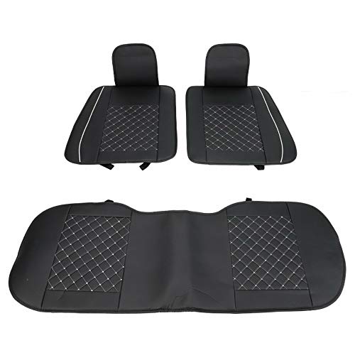 Universal PU Leather Car Seat Cover Full Set 5-Seat Front&Rear Cushions Full Seat with Pillows Fit for SUV Truck Van Year Round Use (Black/White Line) - color: Black/White Line
