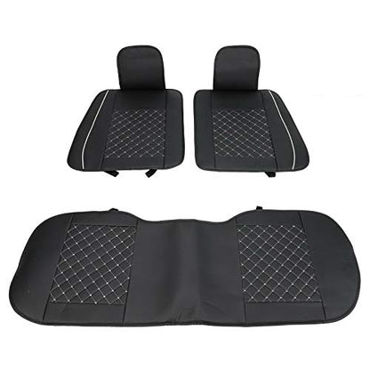 Universal PU Leather Car Seat Cover Full Set 5-Seat Front&Rear Cushions Full Seat with Pillows Fit for SUV Truck Van Year Round Use (Black/White Line) - color: Black/White Line