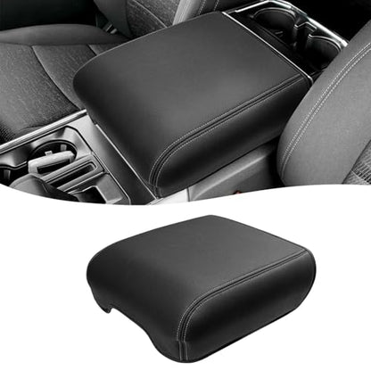 Center Console Cover for 2021-2026 Ford F150 Accessories, Vinyl Leather Middle Armrest Cusion Protector, Anti-Scratch, Black Gray Stitches, Bucket Seat Only(not for Work Station) - size: Bucket Seat, 2021-2026 F150, gray stitch