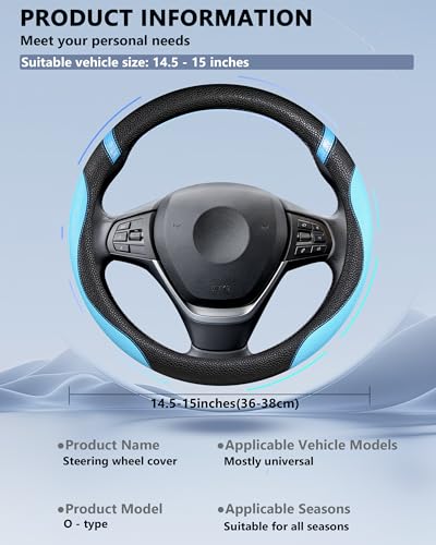 Universal Leather Steering Wheel Cover for Women Steering Wheel Cover for Car 15 inch (Blue) - color: Blue
