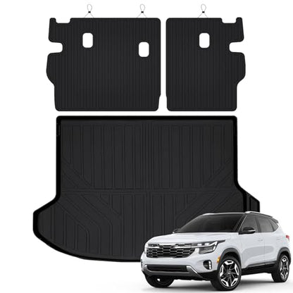Cargo Mat for 2021-2025 2026 Kia Seltos & Backrest Mat,TPE All Weather Protection Car Trunk Mat Covering The Backrest Mat with Velcro Fastener Accessories