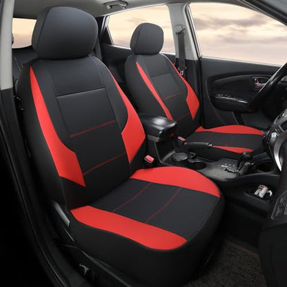 GIANT PANDA Front Car Seat Cover for Hyundai, Faux Leather Bucket Seat Covers Custom Fit Hyundai Sonata Elantra Santa Fe Tucson Accent Kona Palisade Genesis Venue Ioniq (Red+Black) 2-Pack - color: Black&Red