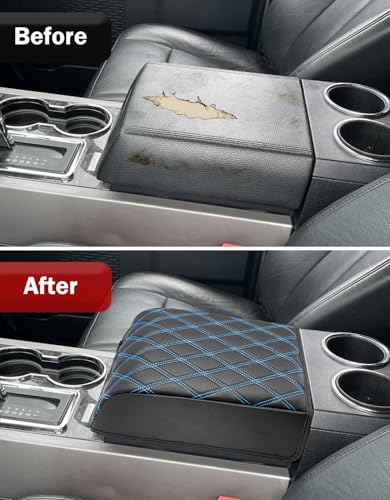 KBH Center Console Armrest Cover for 2004-2014 F150, 2007-2017 Ford Expedition, 2006-2008 Lincoln Mark LT, PU Leather Trim, Anti-Scratch, Black-Blue Stitch (Fits Bucket Seat Console Only) - size: Bucket Seat, 04-14 F150, Blue Stitch